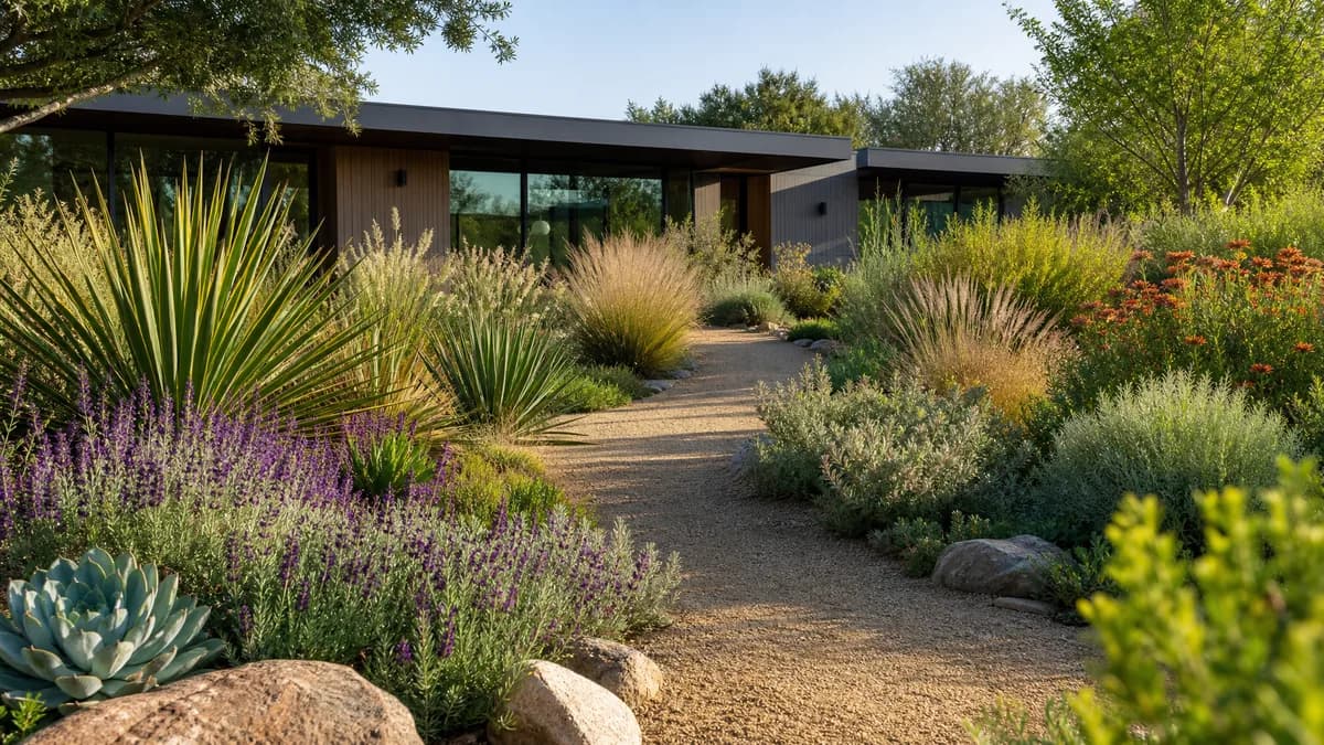 A beautiful drought-tolerant garden with native California plants and decomposed granite paths